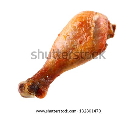 single Roasted chicken leg isolated on white