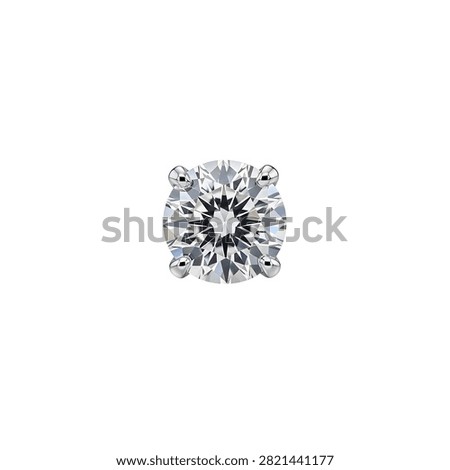 Single round cut diamond gemstone with four prongs isolated on a white background, for jewelry