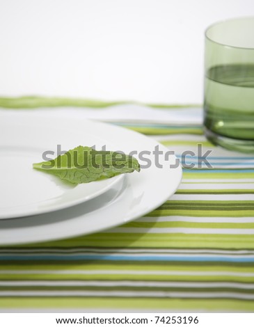 Single salad leaf on a white plate.
