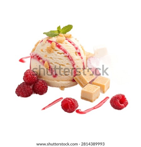 Single Scoop Raspberry Cheesecake Ice Cream With C Isolated On White Background