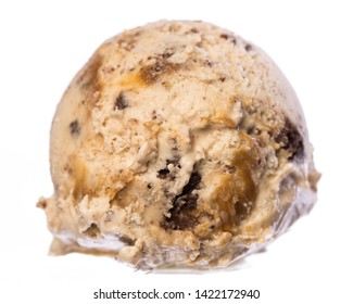 Single scoop of vanilla - caramel - brownie ice cream isolated on white background front view

real edible icecream, no artificial ingredients used!