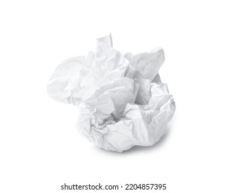 Single Screwed Or Crumpled Tissue Paper Or Napkin In Ball Shape After Use Is Isolated On White Background With Clipping Path.