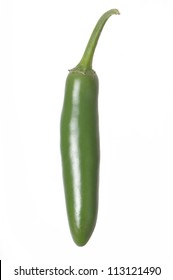 Single Serrano Pepper Isolated Against A White Background