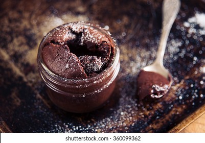Single Serving of Molten Chocolate Cake Baked in Glass Jar - Powered by Shutterstock
