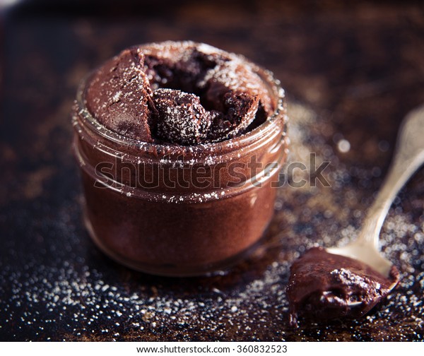 Single Serving of Molten Chocolate Cake Baked in\
Glass Jar