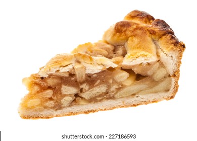 A single slice of apple pie isolated on white background