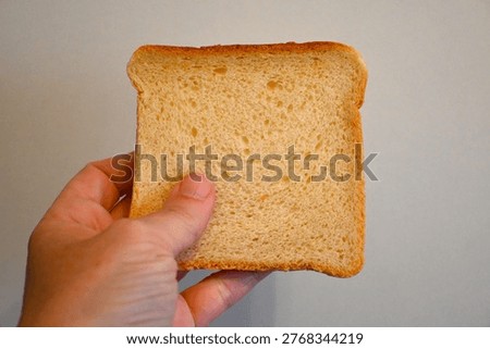 Single slice of bread held in hand representing poverty, financial hardship and basic survival.