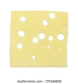 A Single Slice Of Low Sodium Swiss Cheese Isolated On A White Background.