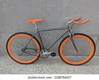 Single Speed Bike Fixie Against Concrete Wall.