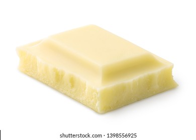 Single square of white chocolate isolated on white. Rough edges.