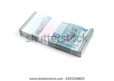 Single stack of Malaysian ringgit 50 isolated on white background 