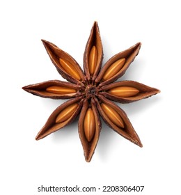 Single Star Anise And Seed Seen From Above Isolated On White Background 