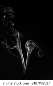 A Single Style Of White Smoke Pack Shot In Studio, White Smoke From Incense And Black Background, Wave And Splash Shape For Design, Object And Background Concept 