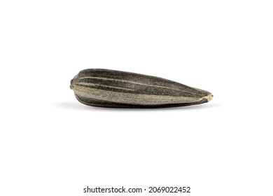 Single Sunflower Seed Isolated On Black Background. Close-up Of Sunflower Fruit