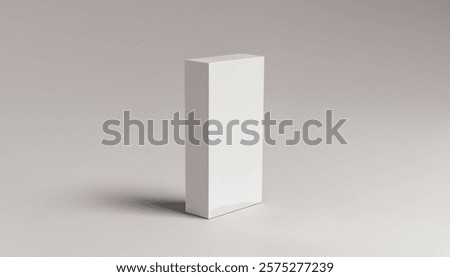 Single, tall, white rectangular box is displayed against a light grey background, serving as a minimalist product mockup.
