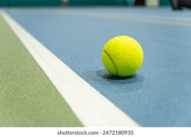 Single Tennis Ball On a Tennis Court. Tennis Sports in the tennis hall - Powered by Shutterstock