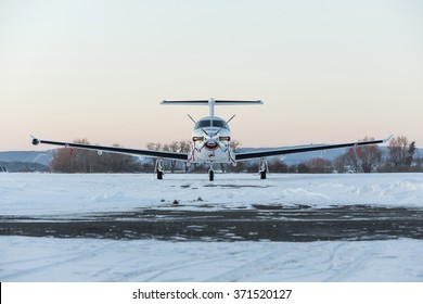 Single turboprop aircraft on winter runway. Pribram airport. Czech Republic, Piper, fly, meridian, aircraft, pilot, private
