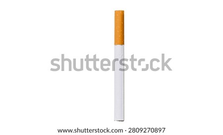 Single unlit cigarette with orange filter and white paper cylinder