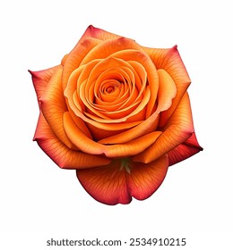 A single, velvety orange rose blooms against a pure white background, its petals unfurling in perfect symmetry. - Powered by Shutterstock