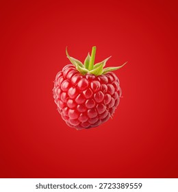 Single vibrant raspberry on red background