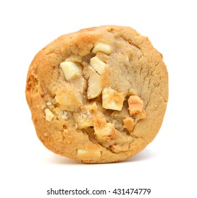 A Single White Chocolate And Macadamia Nut Cookie. 