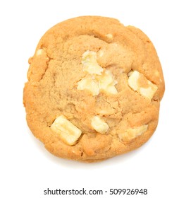 A Single White Chocolate And Macadamia Nut Cookie. 