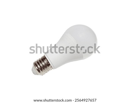 A single white LED bulb with an E27 base is isolated on a white background. The bulb has a frosted diffuser and a visible metal base.