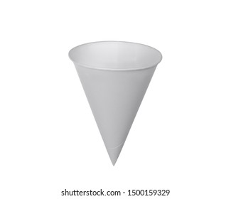 Single White Paper Cone Cup Isolated On White Background