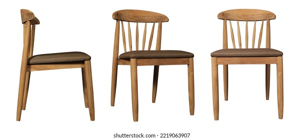 single wood chair at different angles isolated on white background. series of furniture - Shutterstock ID 2219063907
