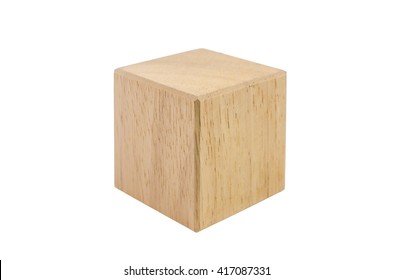 Single Wooden Geometric Cube Block Isolated On White Background