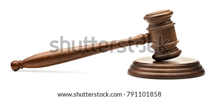 single wooden judge gavel isolated on white background