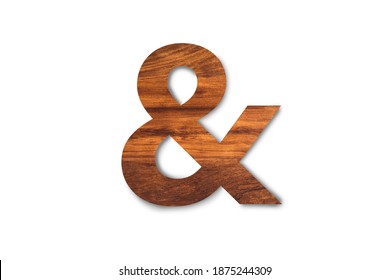 Single wooden texture ampersand sign isolated on white background. Clipping path for design