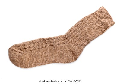 Single Woollen Sock Isolated On White Background