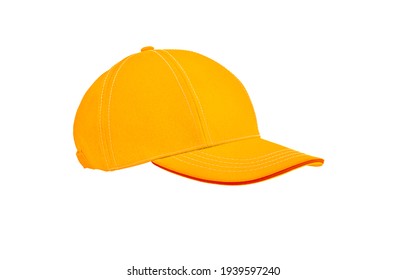 Single Yellow Baseball Cap Or Uniform Hat, On White Background, Isolated