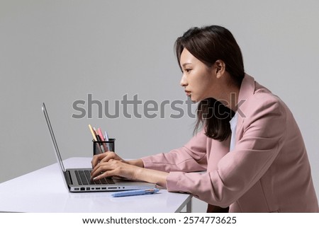 Single young office worker turtle neck syndrome photo image