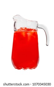 Single-color opaque cocktail, orange, red refreshing in a jug with ice cubes with the taste of tomato, grapeprut, strawberry. Side view. Isolated white background. Drink for the menu - Shutterstock ID 1070345030