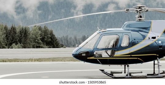Single-Engine Helicopter On Platform Before Launch