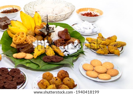 Sinhala Tamil New Year Traditional Foods with Oil lamp.