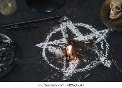 Sinister Ritual Of Satan Worship. Halloween Concept. Black Magic.
