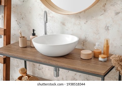 Sink in interior of modern stylish bathroom