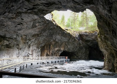 Sinkhole (Proval) In Old Marble Mine. Ruskeala Mountain Park, Republic Of Karelia, Russia.