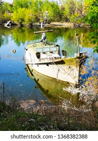 Sinking Boat At The Lake. 