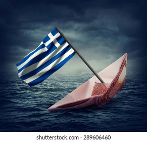 Sinking euro ship with a flag of Greece. Crisis concept. - Powered by Shutterstock