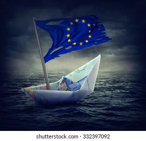 Sinking euro ship with a torn flag. Crisis concept. - Powered by Shutterstock