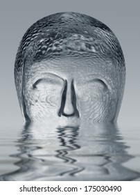 sinking glass head on reflective water surface