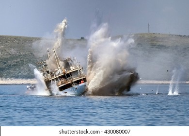 Sinking Old Navy Ship With Explosion