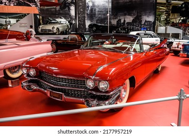 SINSHEIM, GERMANY - MAY 2022: Red Cabrio Cadillac Eldorado Biarritz 6th Generation 1963