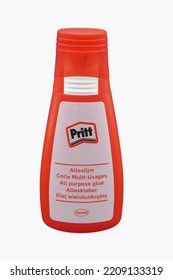 Sint Gillis Waas, Belgium, 02 October 2022, A Red Plastic Tube With All Purpose Glue Of The Brand Pritt