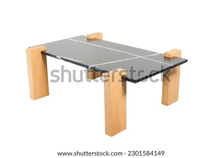 Sintered Stone Quartz Top Coffee Table with solid woods legs. Isolated with clipping path.