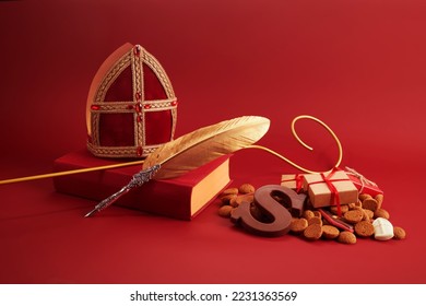 Sinterklaas - St.Nicholas day in December. Children holiday in Netherlands ang Belgium. Chocolate spicy ginger cookies
